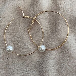 single pearl gold hoops